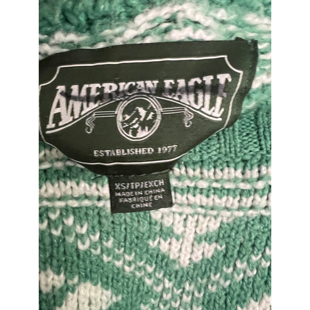 American Eagle Sweater Green White Fair Isle Knit Pullover Boho SoftGirl Cozy XS - Picture 5 of 9